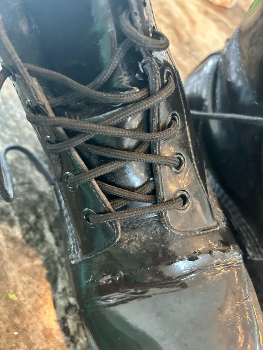 Dr. Martens Black Patent Combat Boots size tag faded 8? Have wear cracking punk - Picture 11 of 16